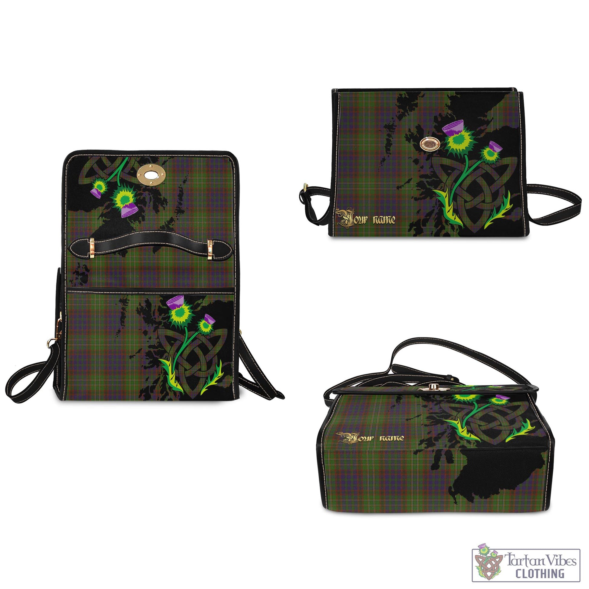 Tartan Vibes Clothing Cunningham Hunting Modern Tartan Waterproof Canvas Bag with Scotland Map and Thistle Celtic Accents