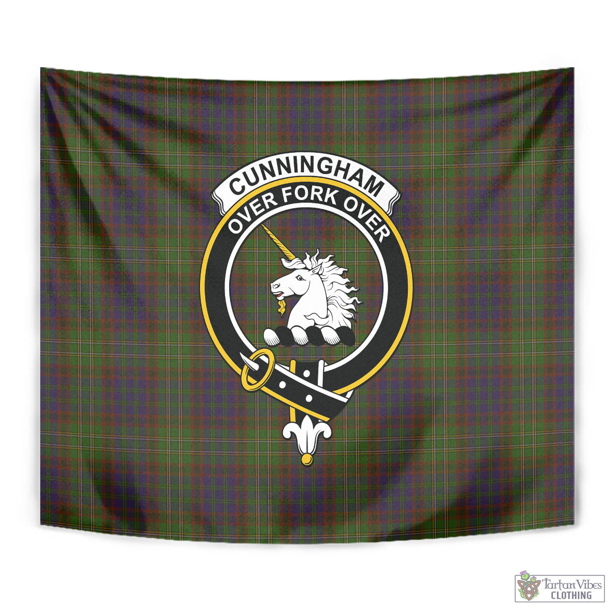 Tartan Vibes Clothing Cunningham Hunting Modern Tartan Tapestry Wall Hanging and Home Decor for Room with Family Crest