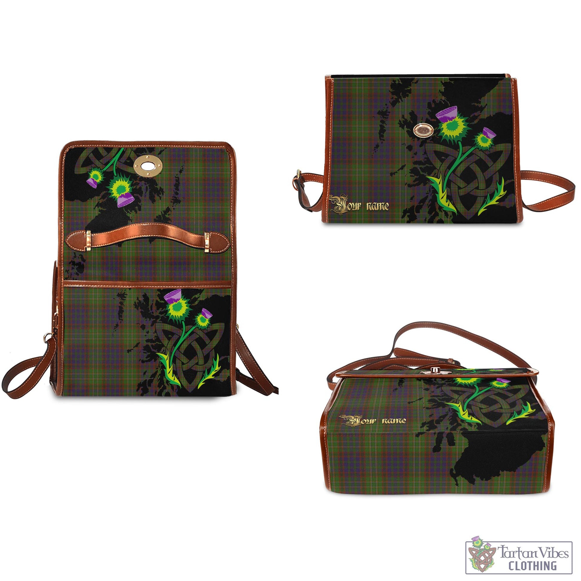 Tartan Vibes Clothing Cunningham Hunting Modern Tartan Waterproof Canvas Bag with Scotland Map and Thistle Celtic Accents