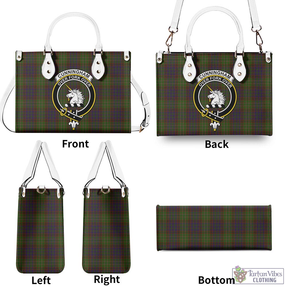 Tartan Vibes Clothing Cunningham Hunting Modern Tartan Luxury Leather Handbags with Family Crest