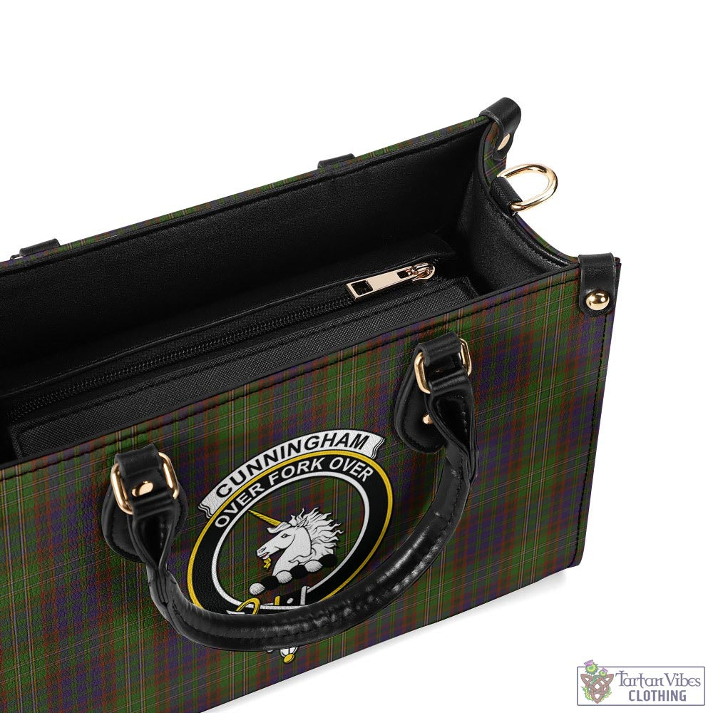 Tartan Vibes Clothing Cunningham Hunting Modern Tartan Luxury Leather Handbags with Family Crest