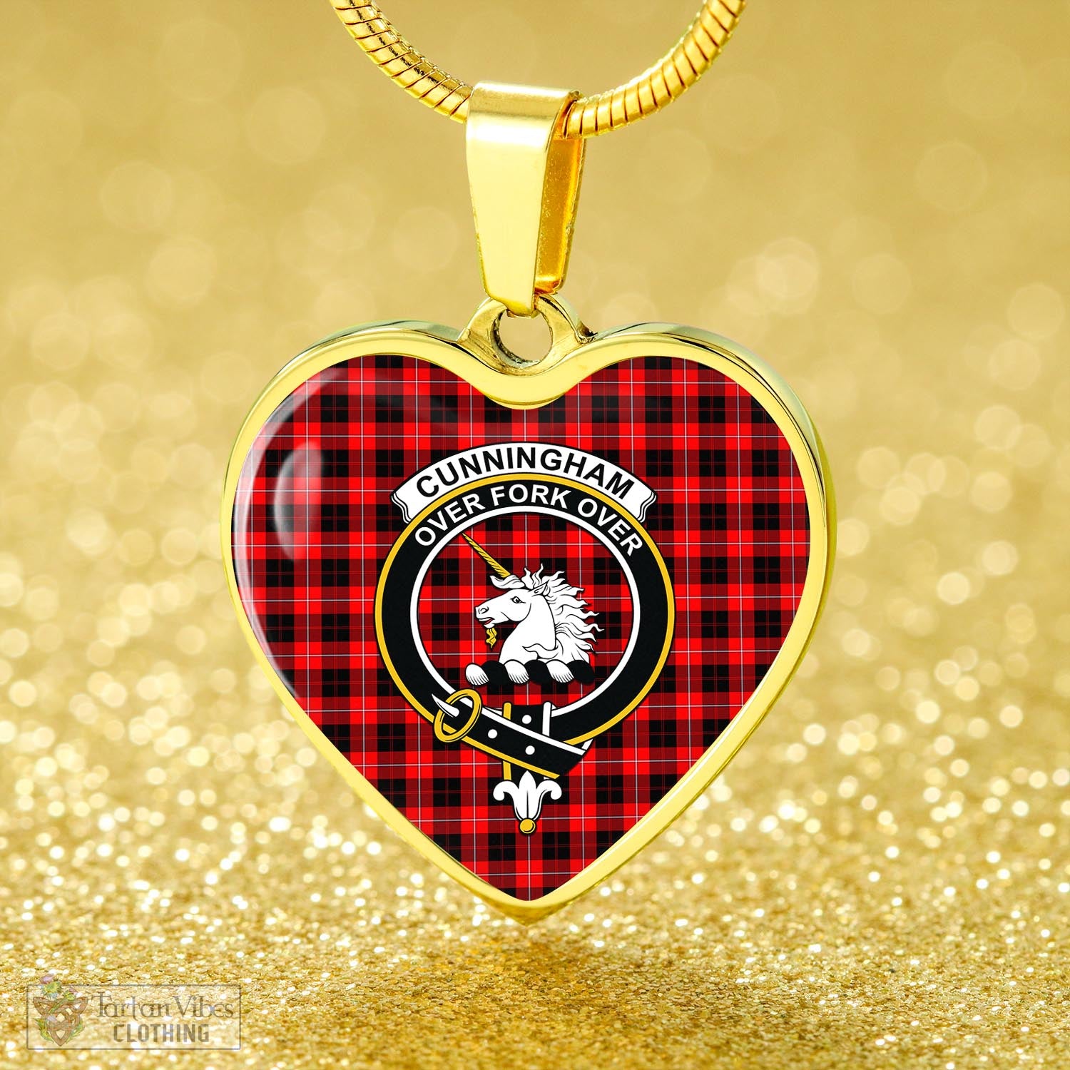 Tartan Vibes Clothing Cunningham Modern Tartan Heart Necklace with Family Crest