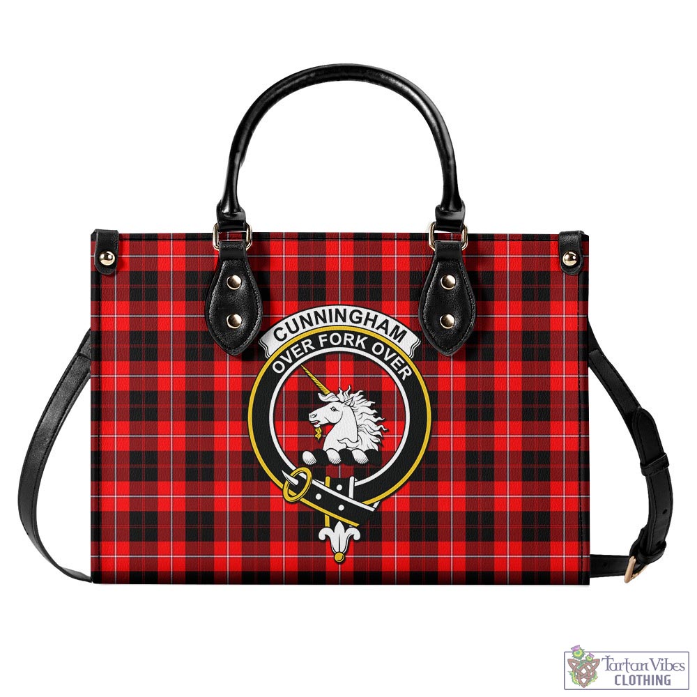 Tartan Vibes Clothing Cunningham Modern Tartan Luxury Leather Handbags with Family Crest