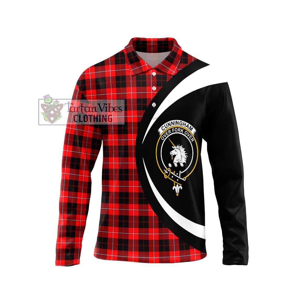 Cunningham Modern Tartan Long Sleeve Polo Shirt with Family Crest Circle Style Unisex - Tartan Vibes Clothing