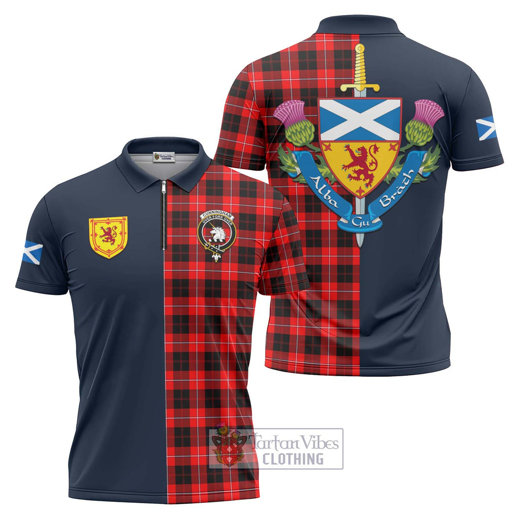 Tartan Vibes Clothing Cunningham Modern Tartan Zipper Polo Shirt with Scottish Lion Royal Arm Half Style