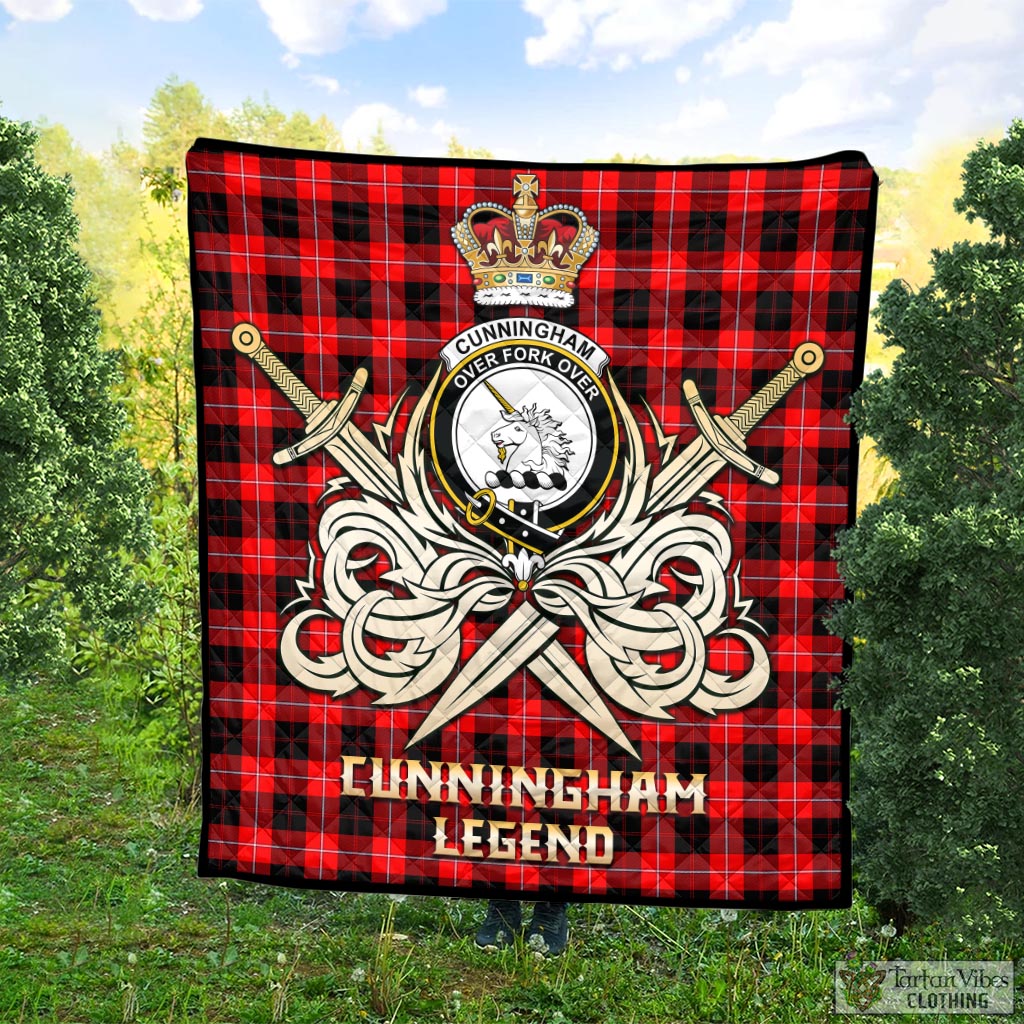 Tartan Vibes Clothing Cunningham Modern Tartan Quilt with Clan Crest and the Golden Sword of Courageous Legacy