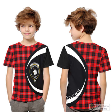 Cunningham Modern Tartan Kid T-Shirt with Family Crest Circle Style