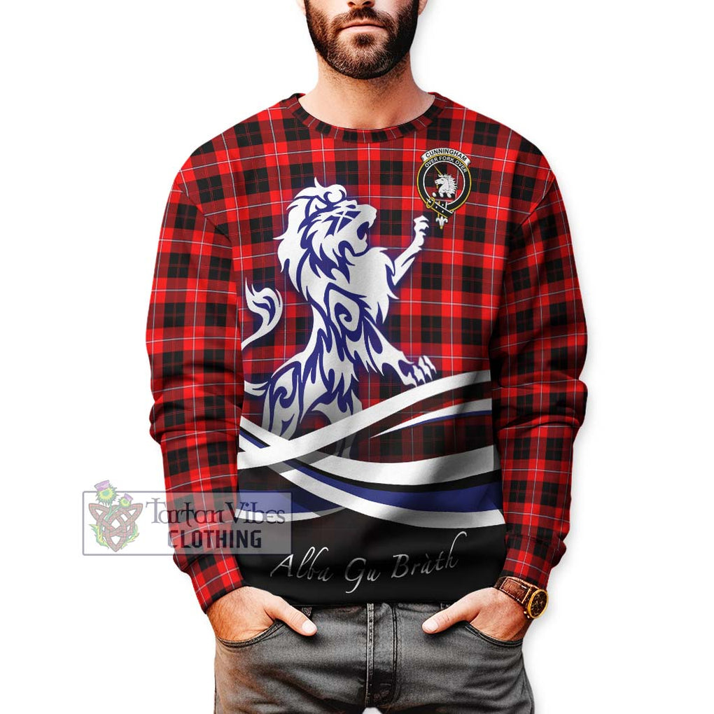 Cunningham Modern Tartan Sweatshirt with Alba Gu Brath Regal Lion Emblem Unisex - Tartanvibesclothing Shop