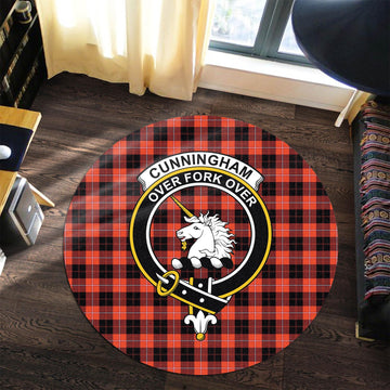 Cunningham Modern Tartan Round Rug with Family Crest