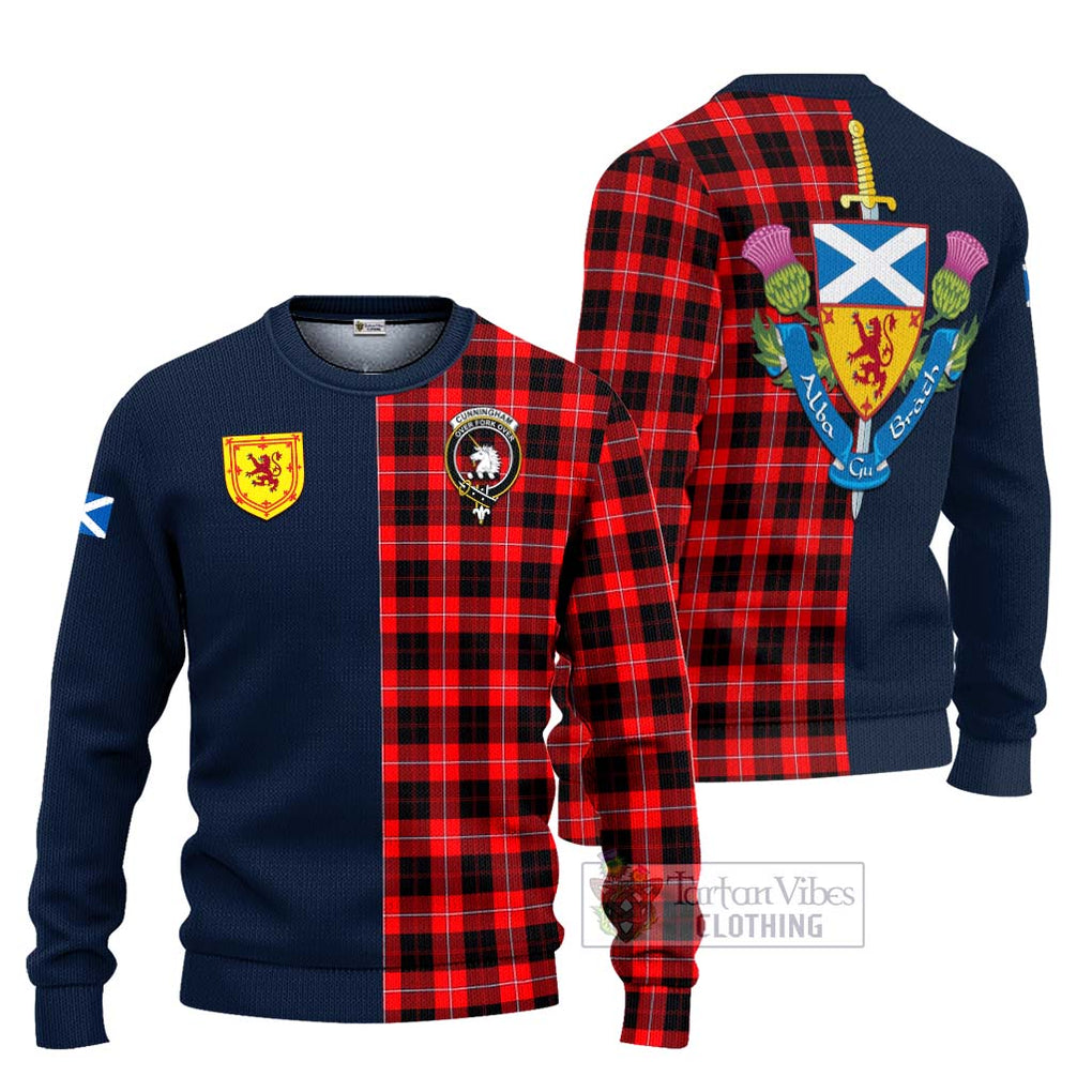 Tartan Vibes Clothing Cunningham Modern Tartan Knitted Sweater with Scottish Lion Royal Arm Half Style