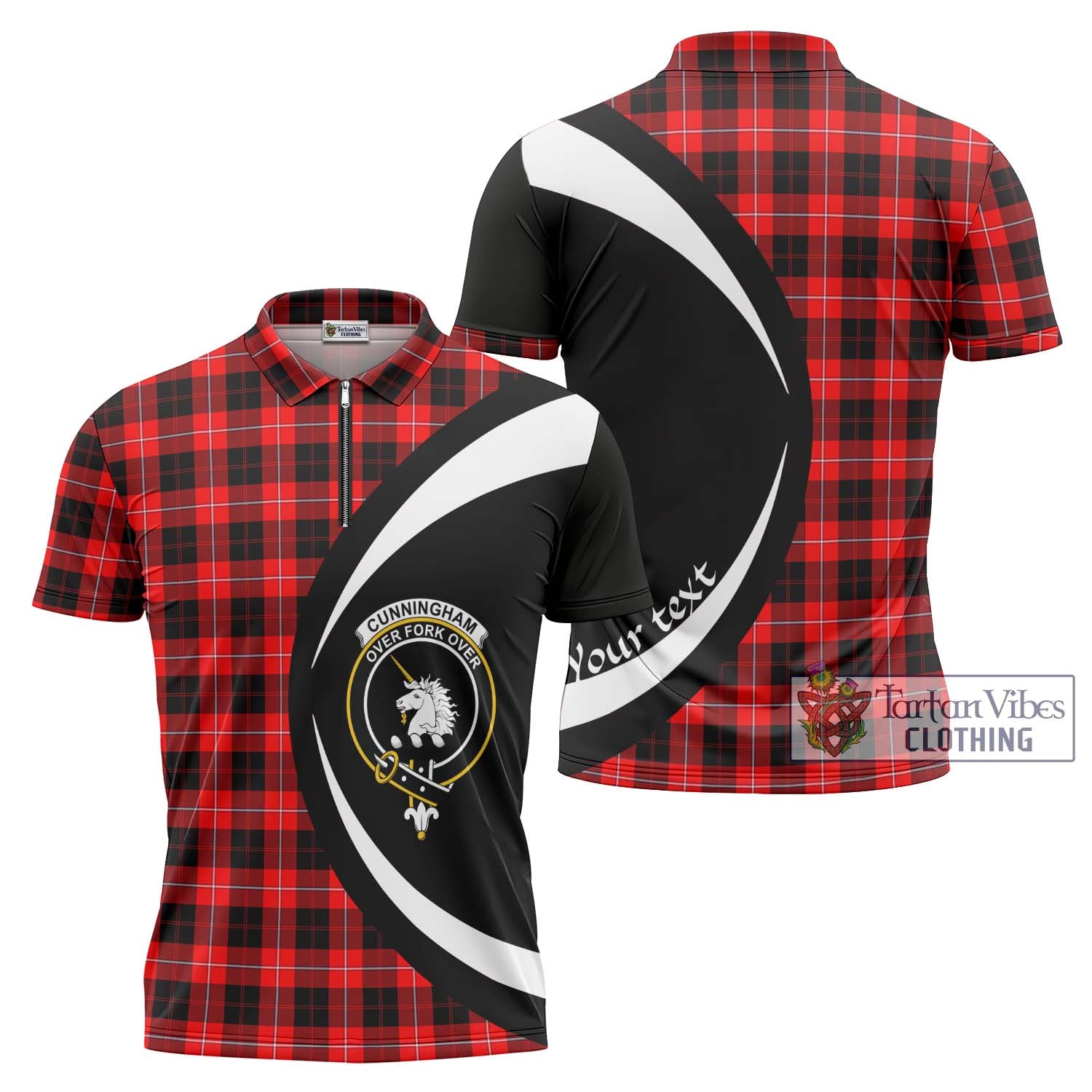 Tartan Vibes Clothing Cunningham Modern Tartan Zipper Polo Shirt with Family Crest Circle Style