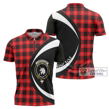 Cunningham Modern Tartan Zipper Polo Shirt with Family Crest Circle Style