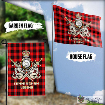 Cunningham Modern Tartan Flag with Clan Crest and the Golden Sword of Courageous Legacy