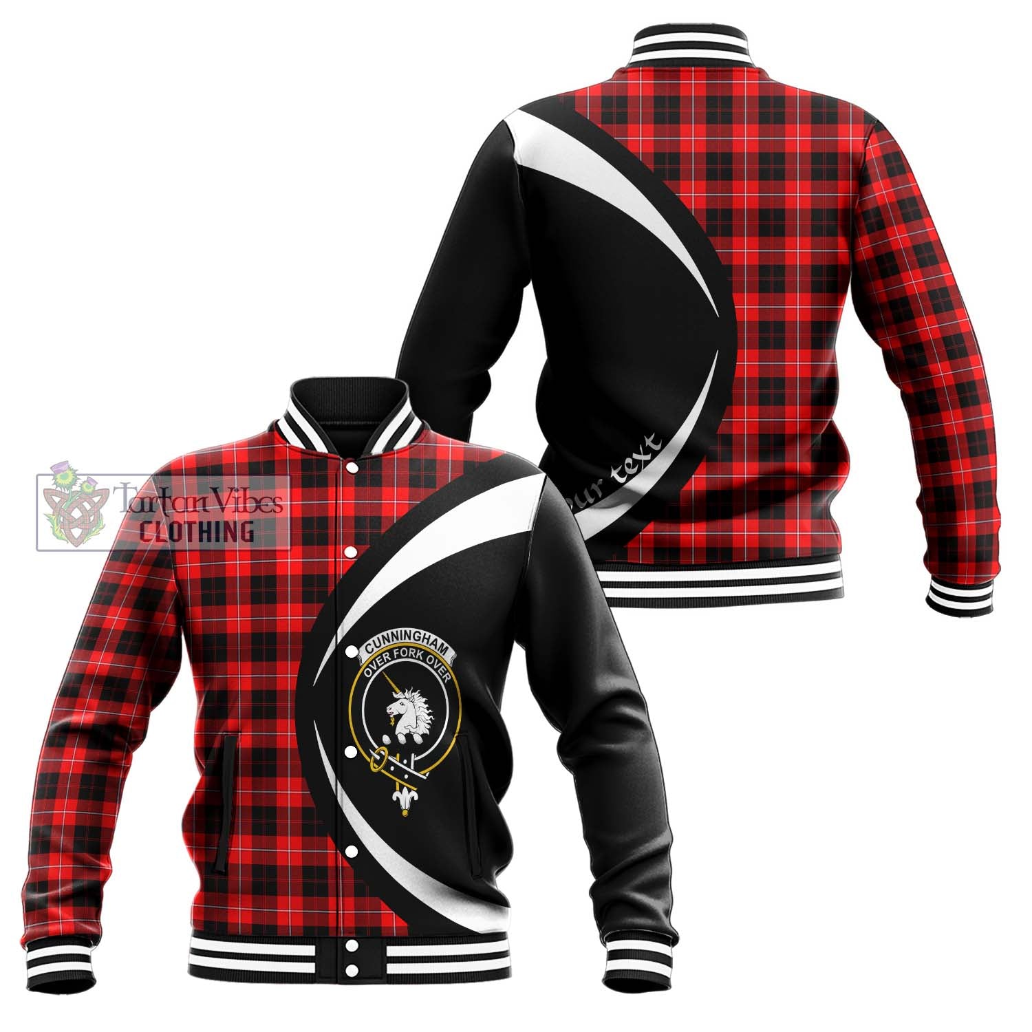 Cunningham Modern Tartan Baseball Jacket with Family Crest Circle Style Unisex - Tartan Vibes Clothing