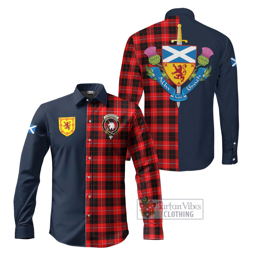 Tartan Vibes Clothing Cunningham Modern Tartan Long Sleeve Button Shirt with Scottish Lion Royal Arm Half Style