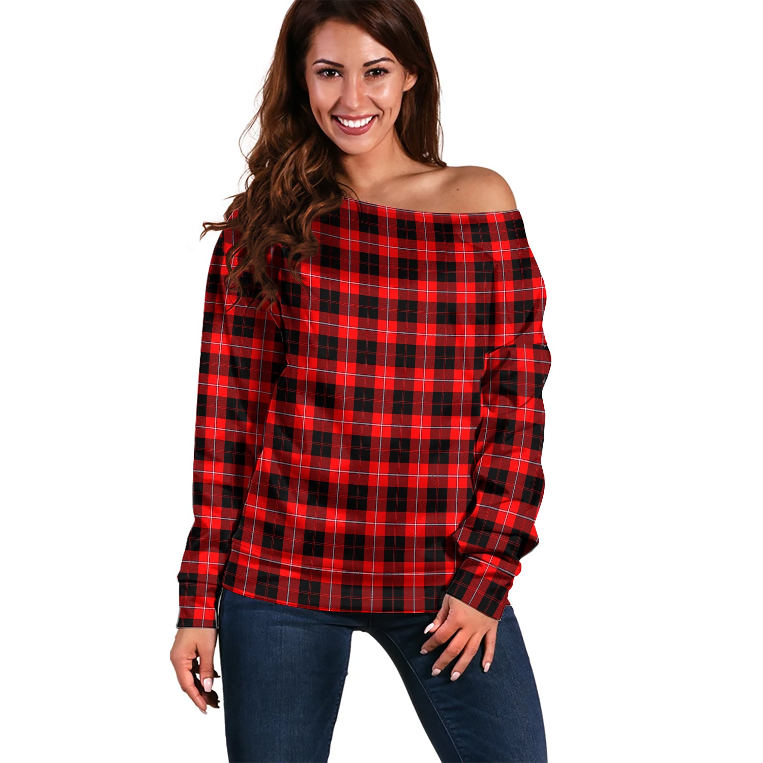 Cunningham Modern Tartan Off Shoulder Women Sweater Women - Tartanvibesclothing