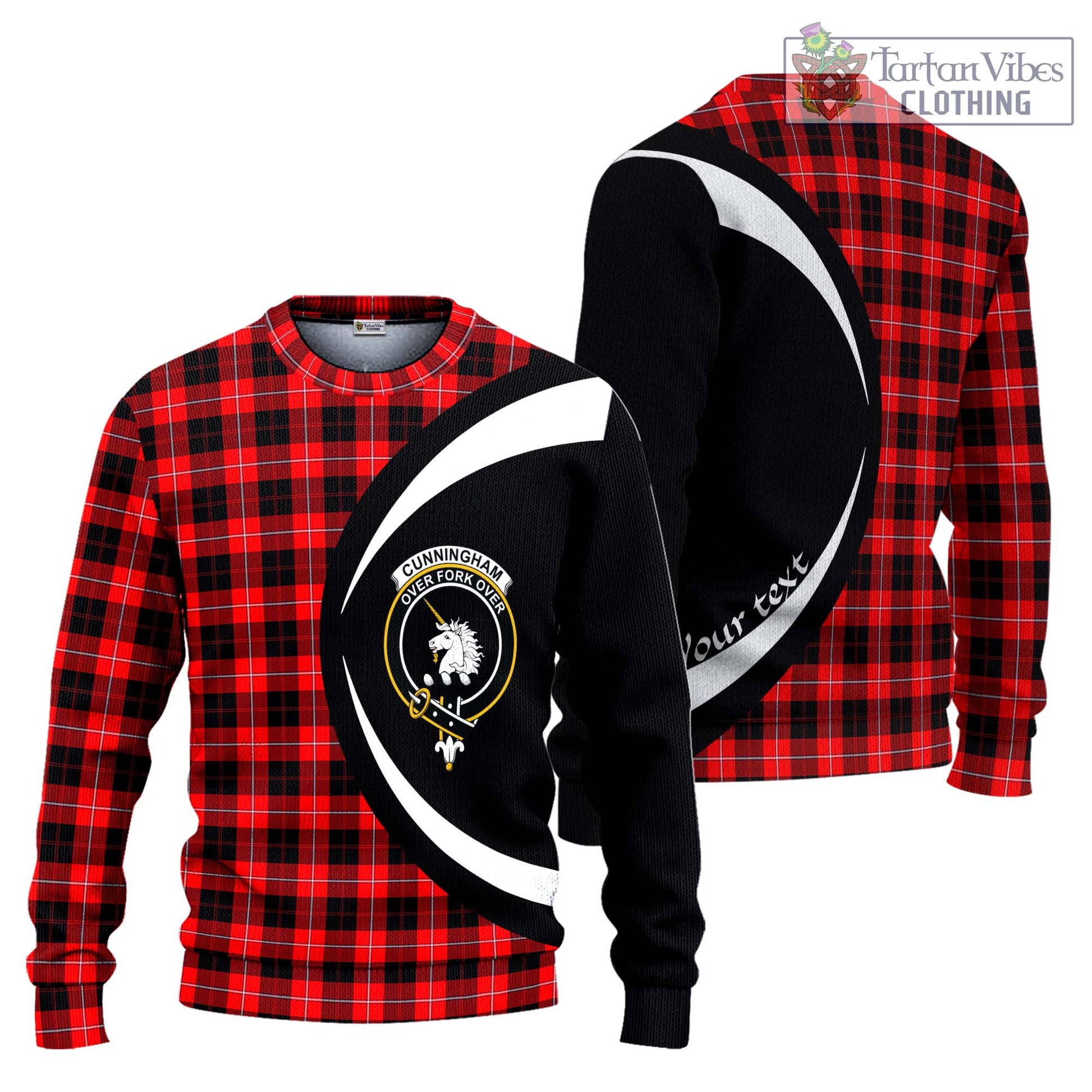 Cunningham Modern Tartan Ugly Sweater with Family Crest Circle Style Unisex - Tartan Vibes Clothing