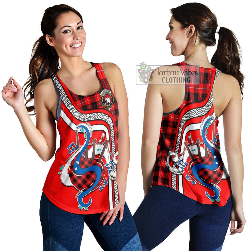 Cunningham Modern Tartan Women's Racerback Tanks with Epic Bagpipe Style 4XL - Tartanvibesclothing Shop