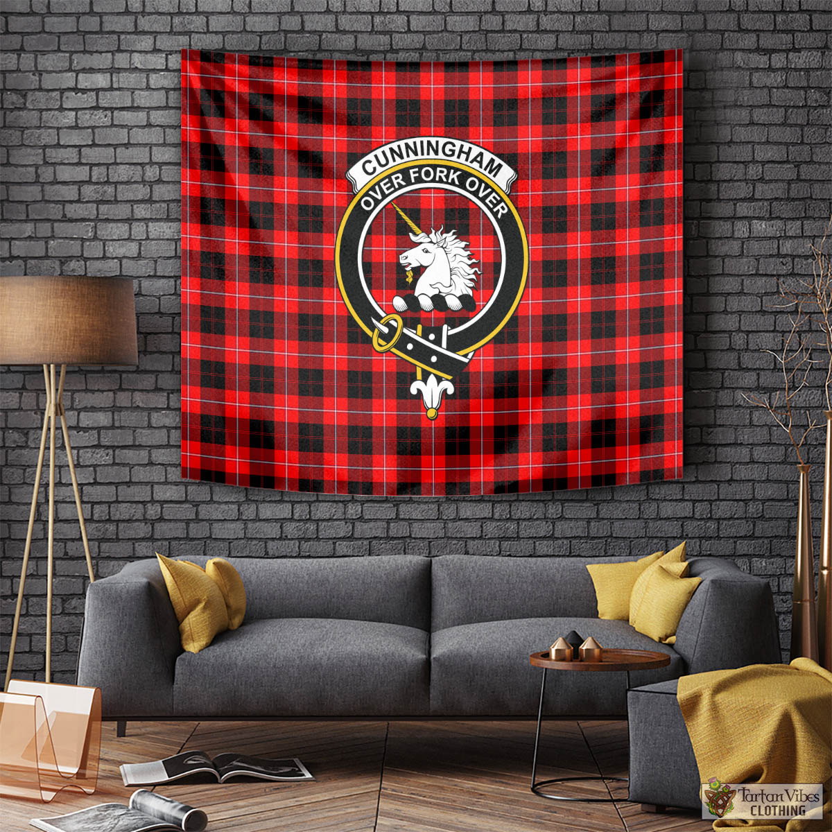 Tartan Vibes Clothing Cunningham Modern Tartan Tapestry Wall Hanging and Home Decor for Room with Family Crest