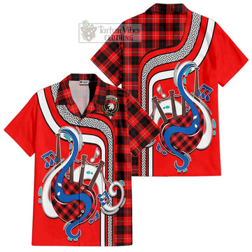 Cunningham Modern Tartan Short Sleeve Button Shirt with Epic Bagpipe Style