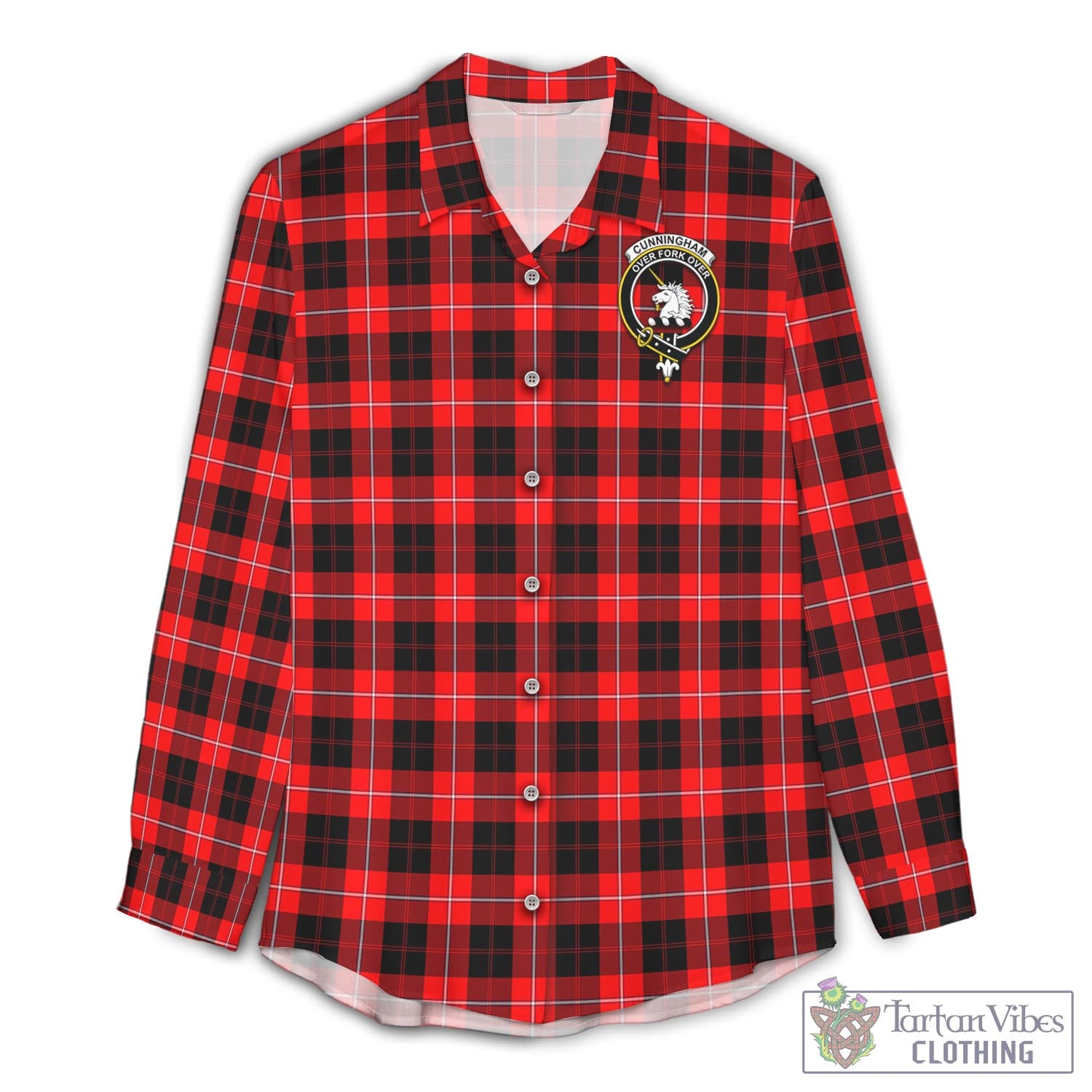 Tartan Vibes Clothing Cunningham Modern Tartan Womens Casual Shirt with Family Crest