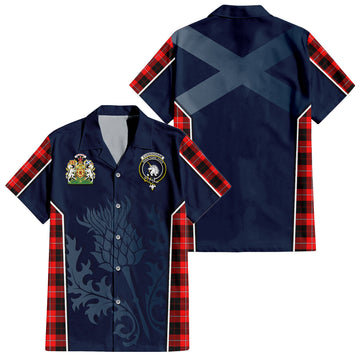 Cunningham Modern Tartan Short Sleeve Button Up Shirt with Family Crest and Scottish Thistle Vibes Sport Style