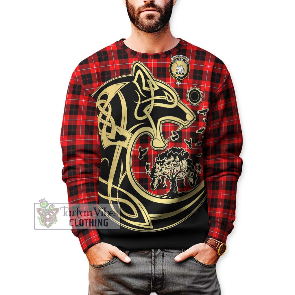 Cunningham Modern Tartan Sweatshirt with Family Crest Celtic Wolf Style Unisex - Tartan Vibes Clothing