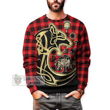 Cunningham Modern Tartan Sweatshirt with Family Crest Celtic Wolf Style