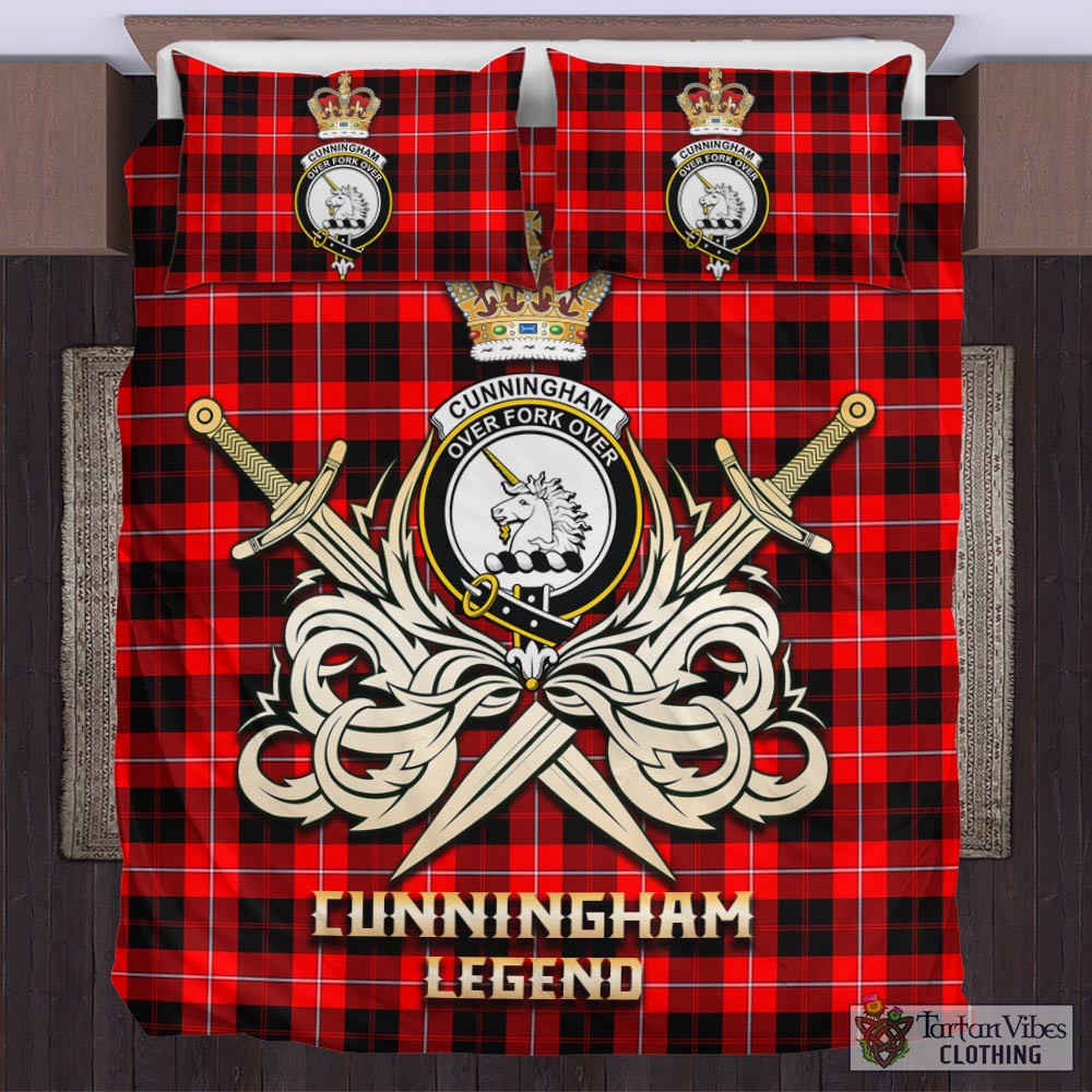 Tartan Vibes Clothing Cunningham Modern Tartan Bedding Set with Clan Crest and the Golden Sword of Courageous Legacy