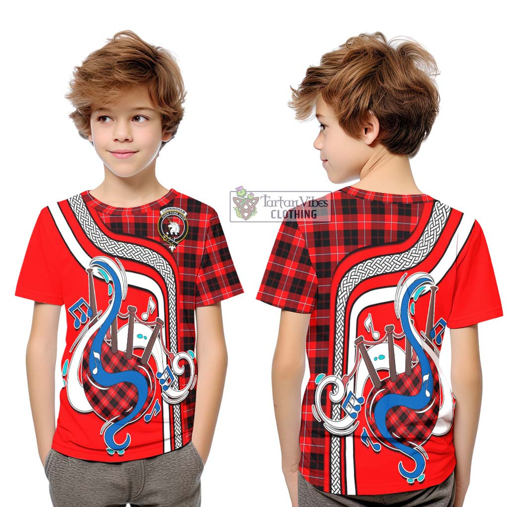 Tartan Vibes Clothing Cunningham Modern Tartan Kid T-Shirt with Epic Bagpipe Style