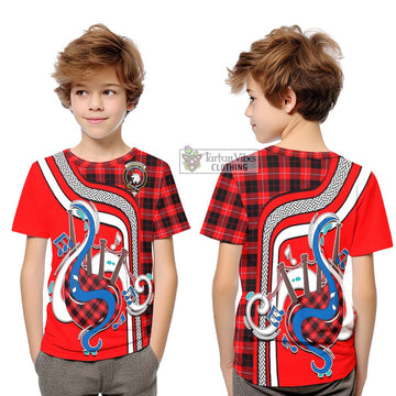 Cunningham Modern Tartan Kid T-Shirt with Epic Bagpipe Style