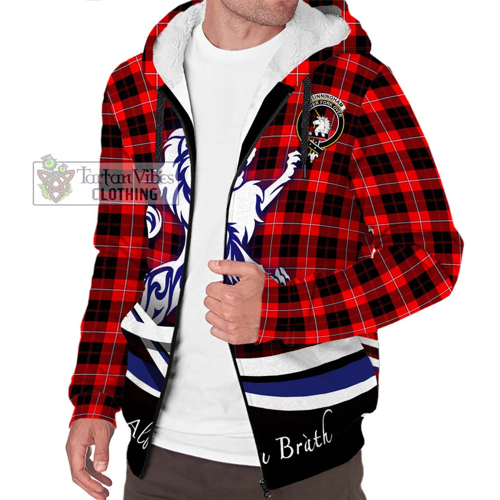 Cunningham Modern Tartan Sherpa Hoodie with Alba Gu Brath Regal Lion Emblem Unisex S - Tartanvibesclothing Shop