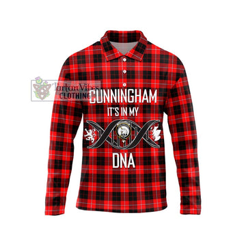 Cunningham Modern Tartan Long Sleeve Polo Shirt with Family Crest DNA In Me Style