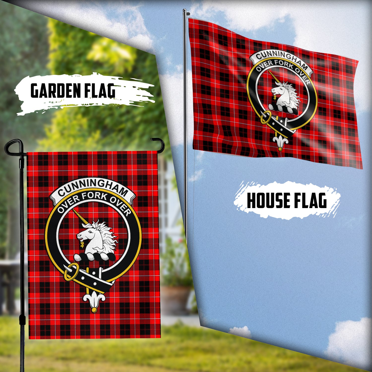 Cunningham Modern Tartan Flag with Family Crest Garden Flag (Vertical) - Tartan Vibes Clothing