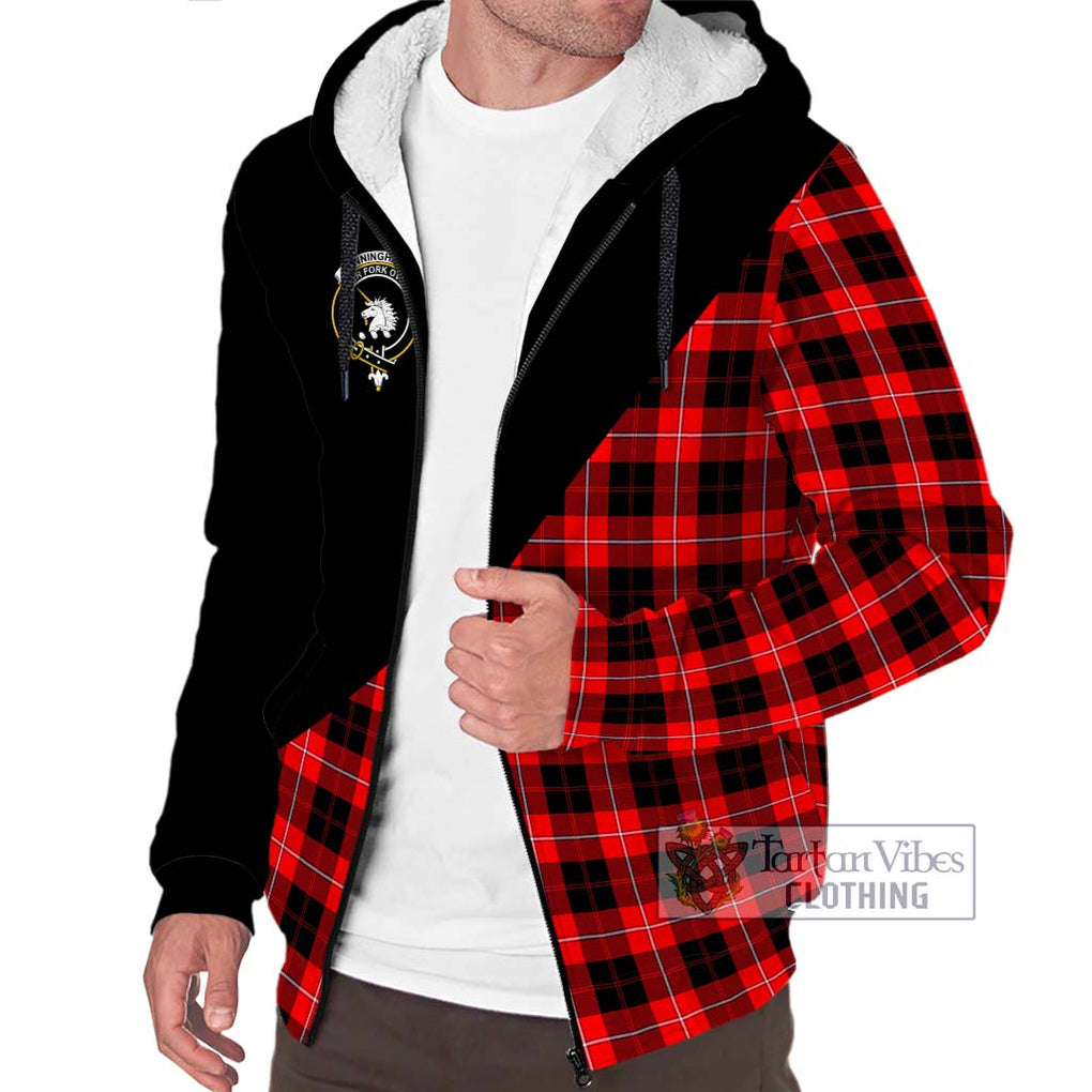 Cunningham Modern Tartan Sherpa Hoodie with Family Crest and Military Logo Style Unisex S - Tartanvibesclothing Shop