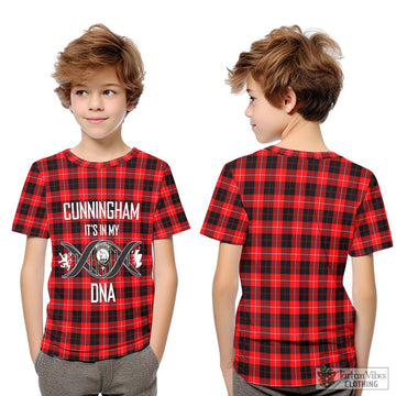 Cunningham Modern Tartan Kid T-Shirt with Family Crest DNA In Me Style