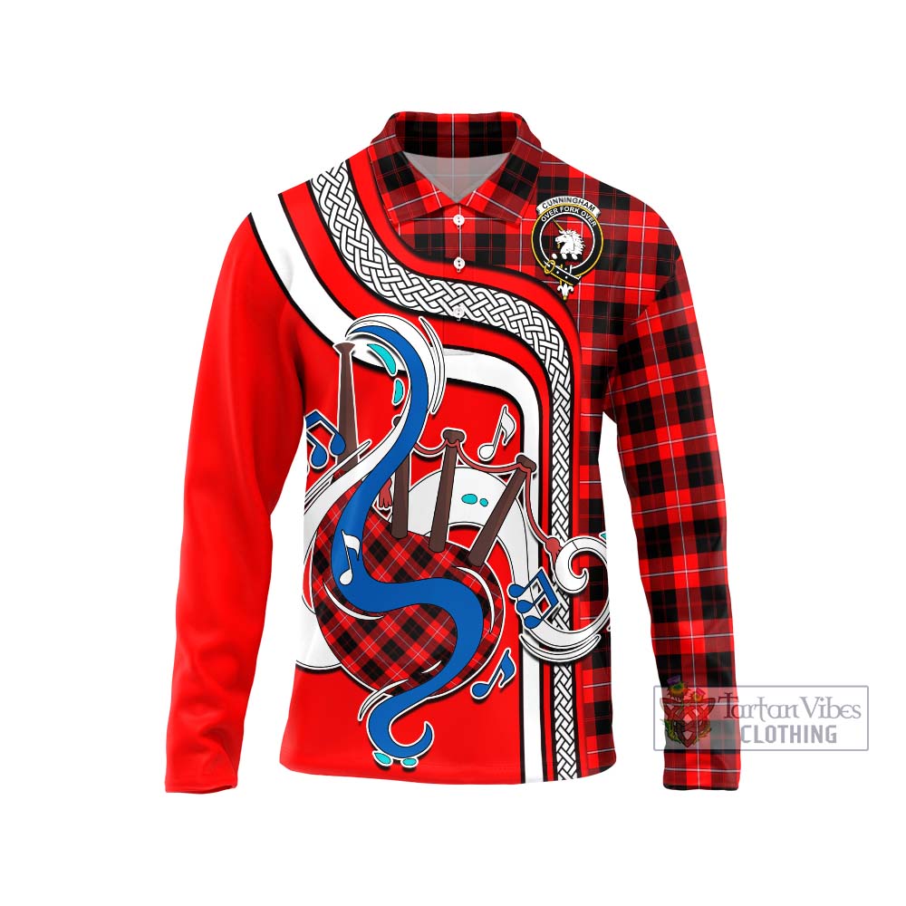 Tartan Vibes Clothing Cunningham Modern Tartan Long Sleeve Polo Shirt with Epic Bagpipe Style