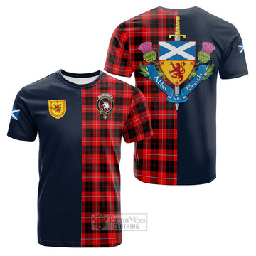 Cunningham Modern Tartan Cotton T-shirt Alba with Scottish Lion Royal Arm Half Style