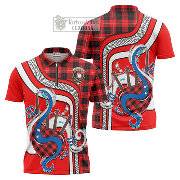 Cunningham Modern Tartan Zipper Polo Shirt with Epic Bagpipe Style