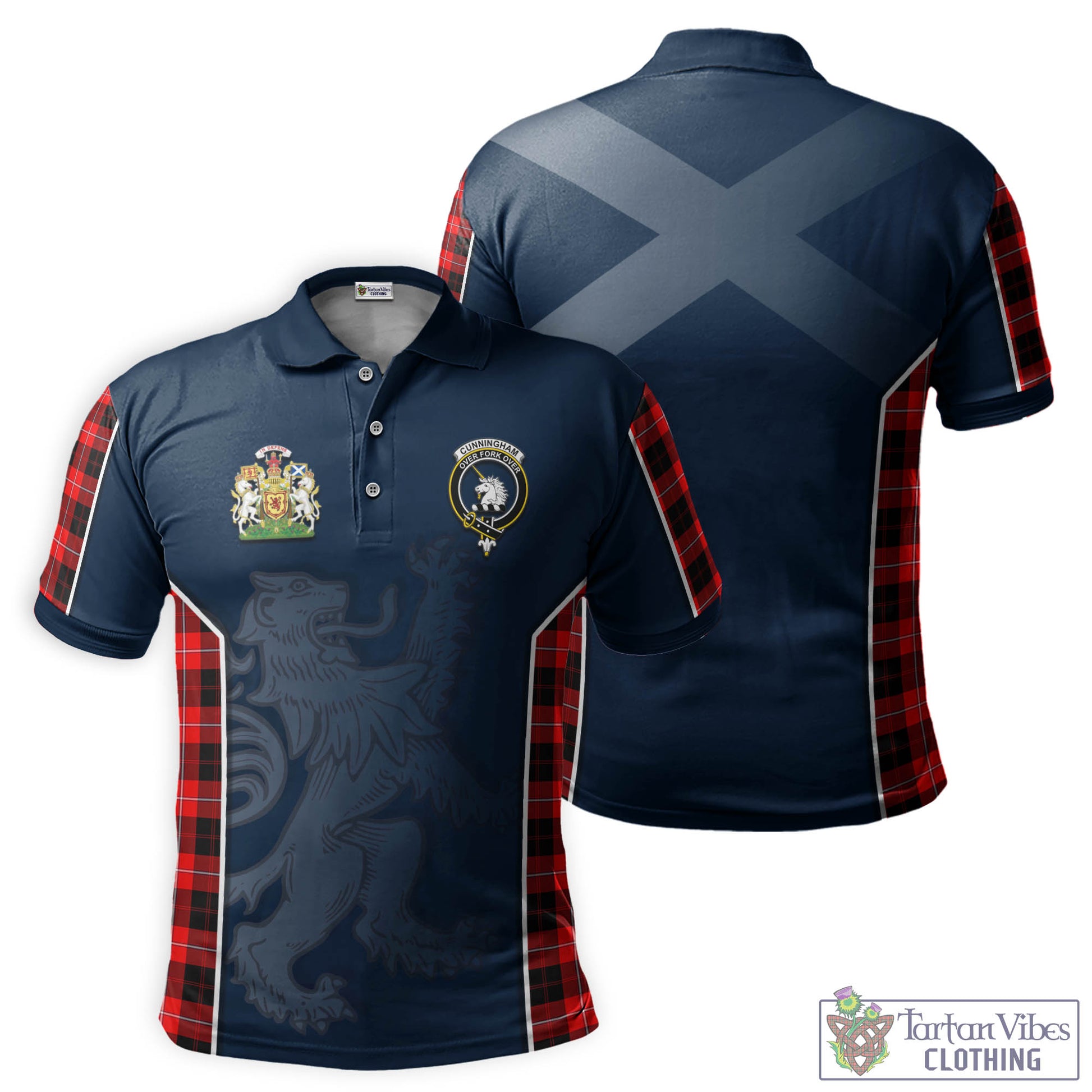 Tartan Vibes Clothing Cunningham Modern Tartan Men's Polo Shirt with Family Crest and Lion Rampant Vibes Sport Style