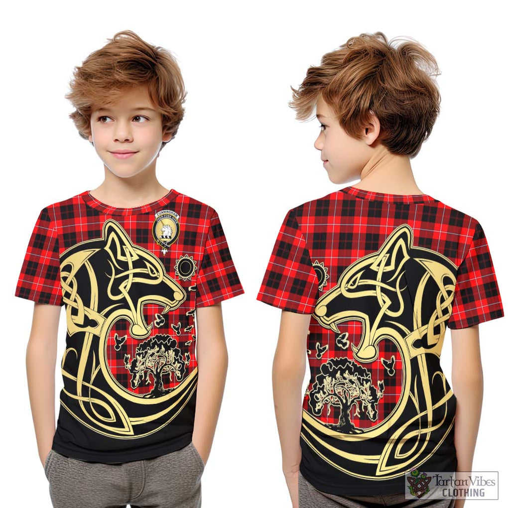 Cunningham Modern Tartan Kid T-Shirt with Family Crest Celtic Wolf Style Youth XL Size14 - Tartan Vibes Clothing