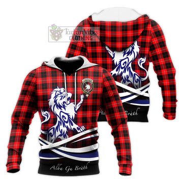 Cunningham Modern Tartan Knitted Hoodie with Alba Gu Brath Regal Lion Emblem