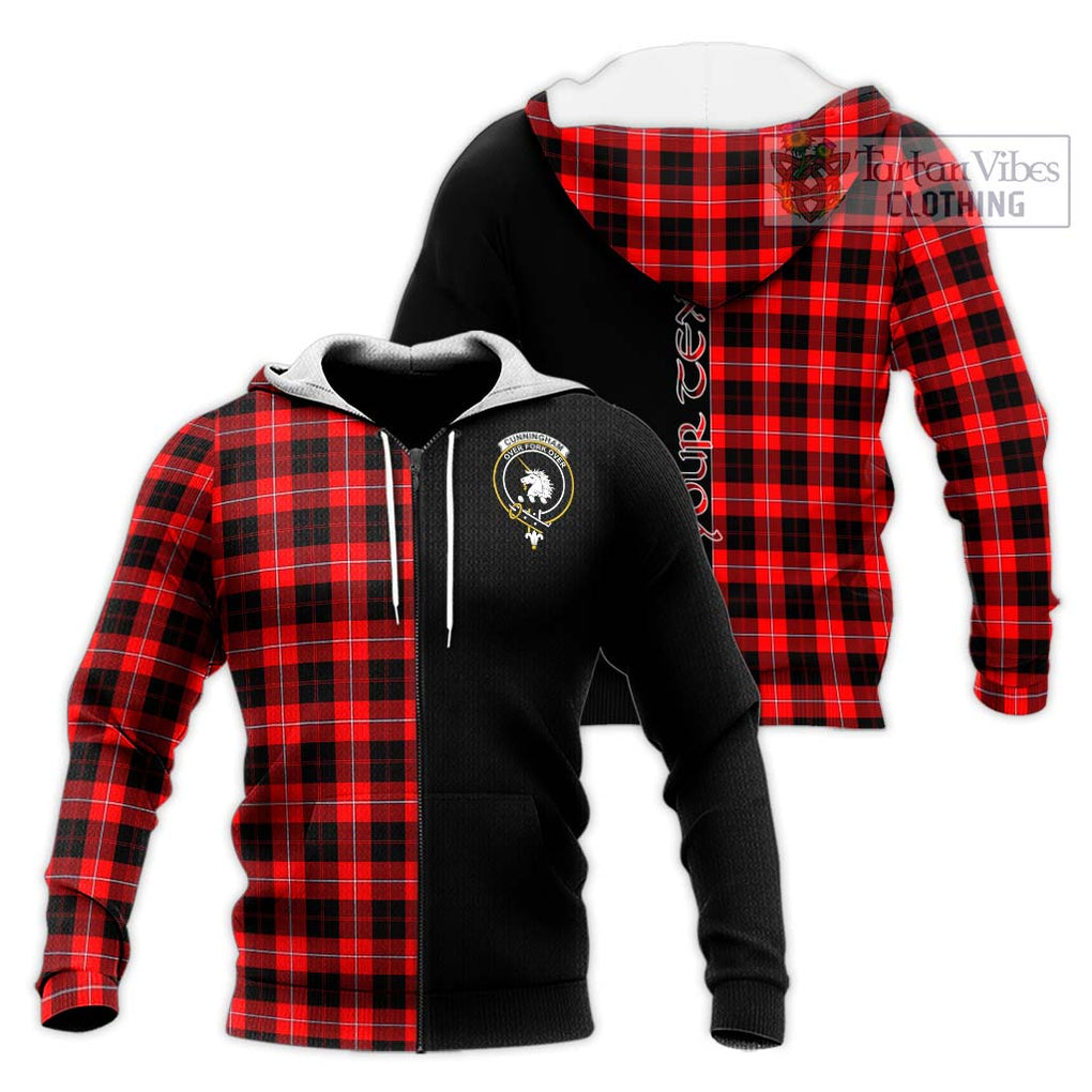 Cunningham Modern Tartan Knitted Hoodie with Family Crest and Half Of Me Style Unisex Knitted Zip Hoodie - Tartanvibesclothing Shop