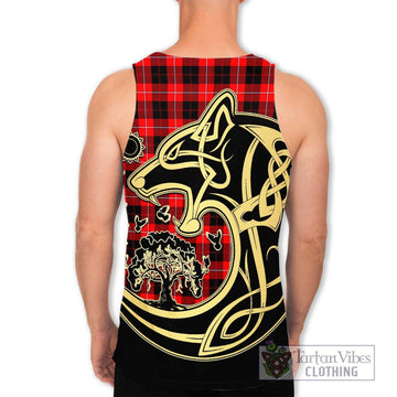 Cunningham Modern Tartan Men's Tank Top with Family Crest Celtic Wolf Style