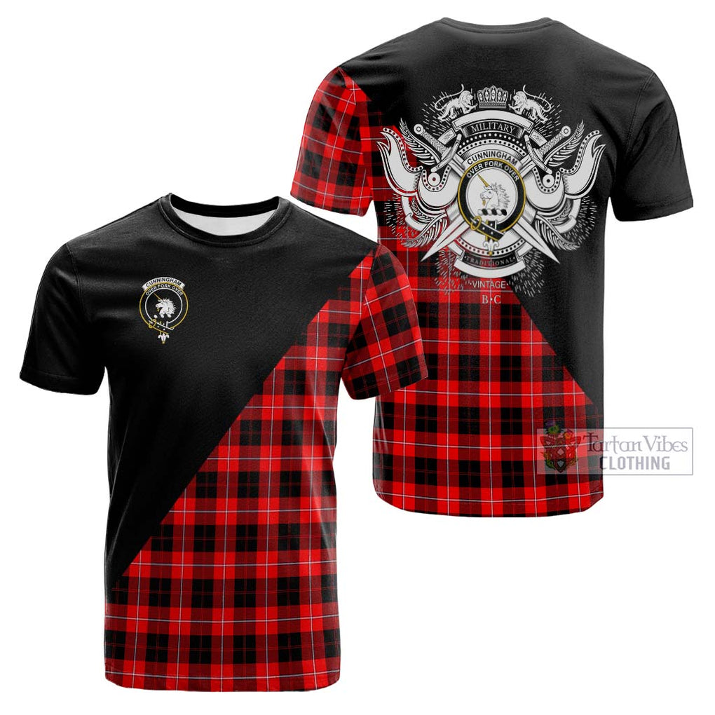 Tartan Vibes Clothing Cunningham Modern Tartan Cotton T-shirt with Family Crest and Military Logo Style