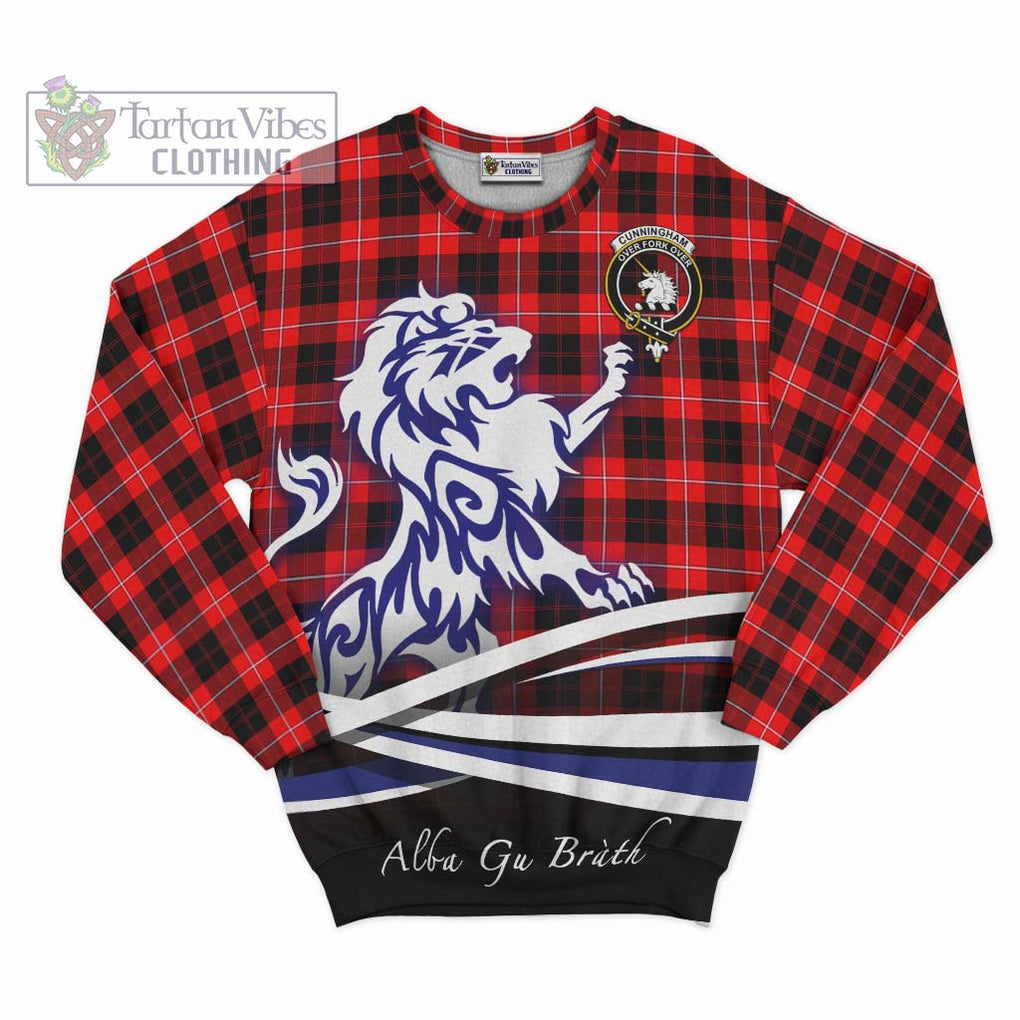 Cunningham Modern Tartan Sweatshirt with Alba Gu Brath Regal Lion Emblem - Tartanvibesclothing Shop