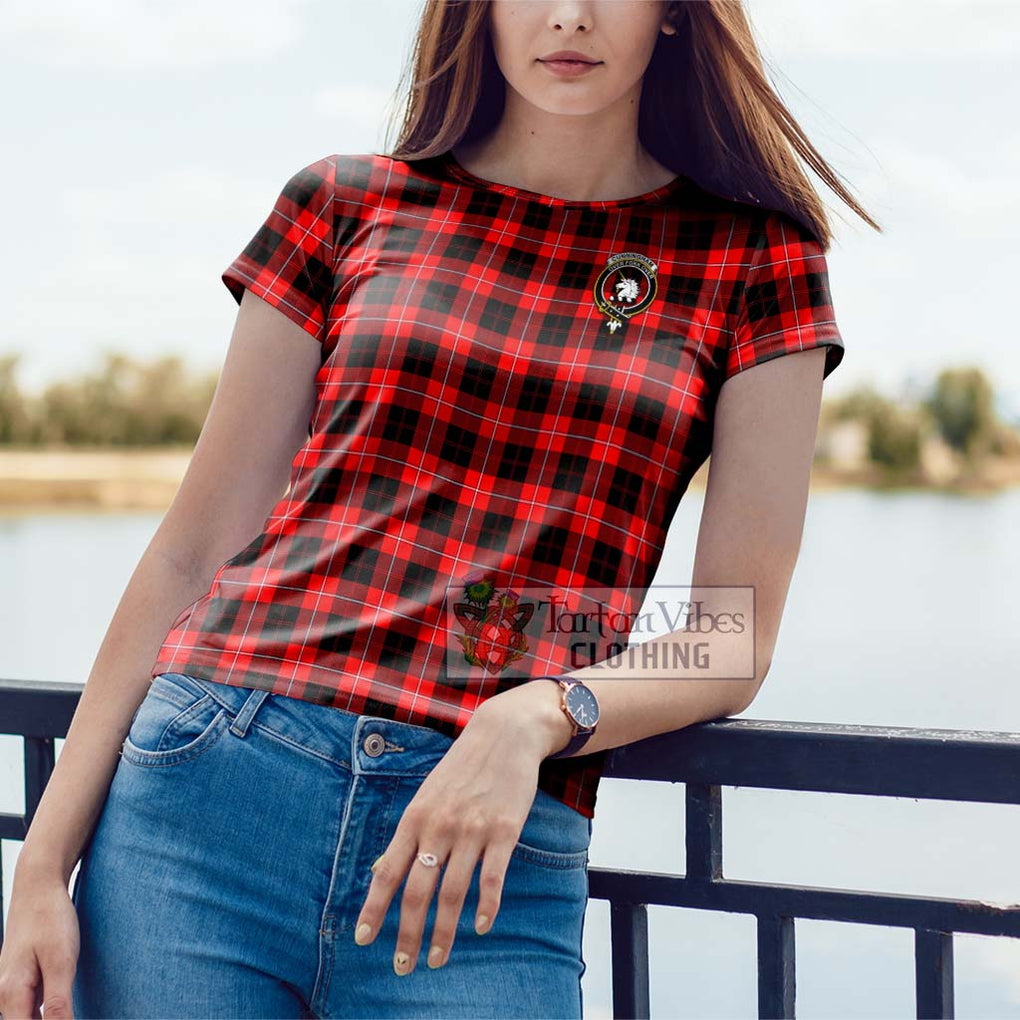 Cunningham Modern Tartan Cotton T-Shirt with Family Crest Women's Shirt - Tartanvibesclothing Shop