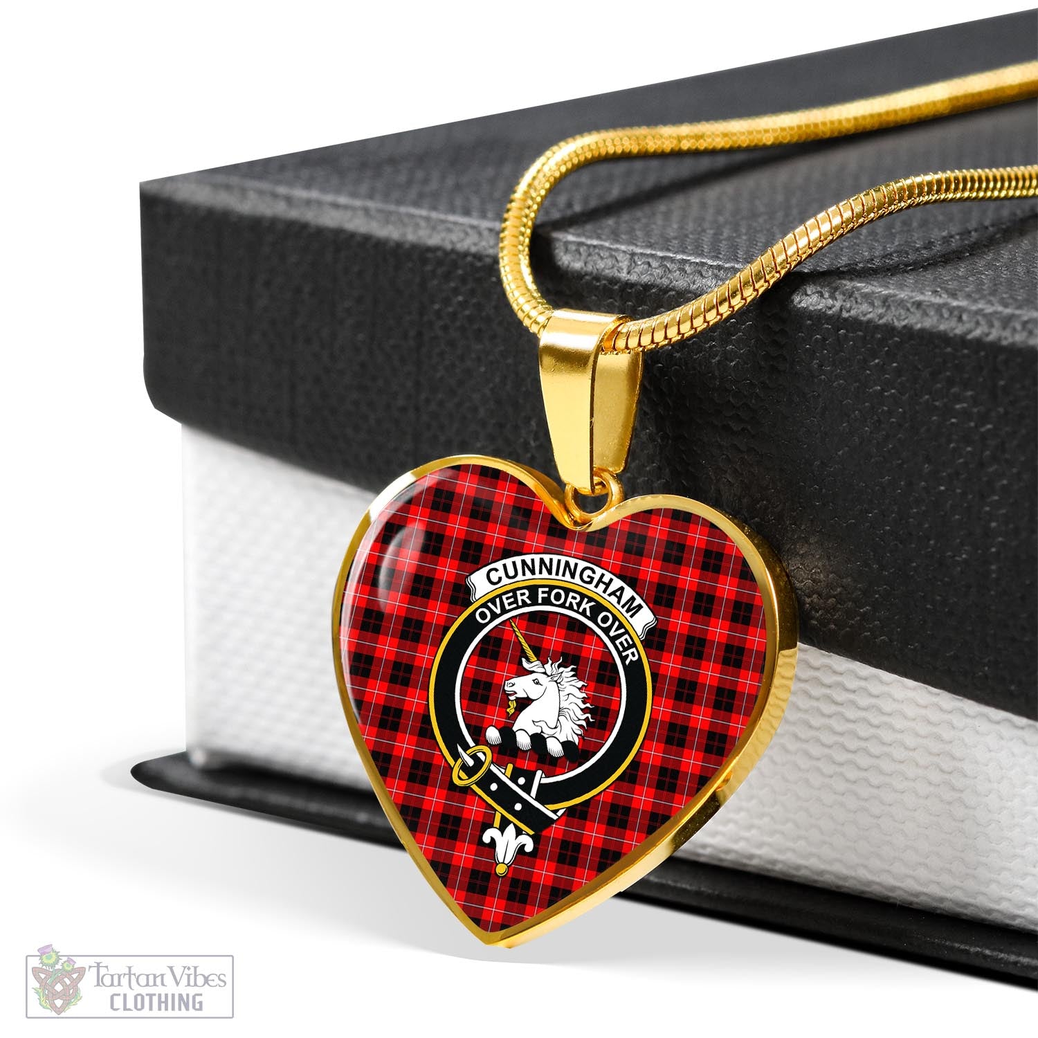 Tartan Vibes Clothing Cunningham Modern Tartan Heart Necklace with Family Crest