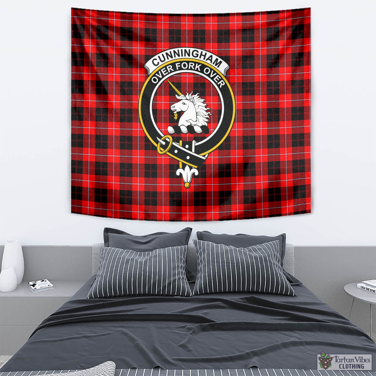 Tartan Vibes Clothing Cunningham Modern Tartan Tapestry Wall Hanging and Home Decor for Room with Family Crest