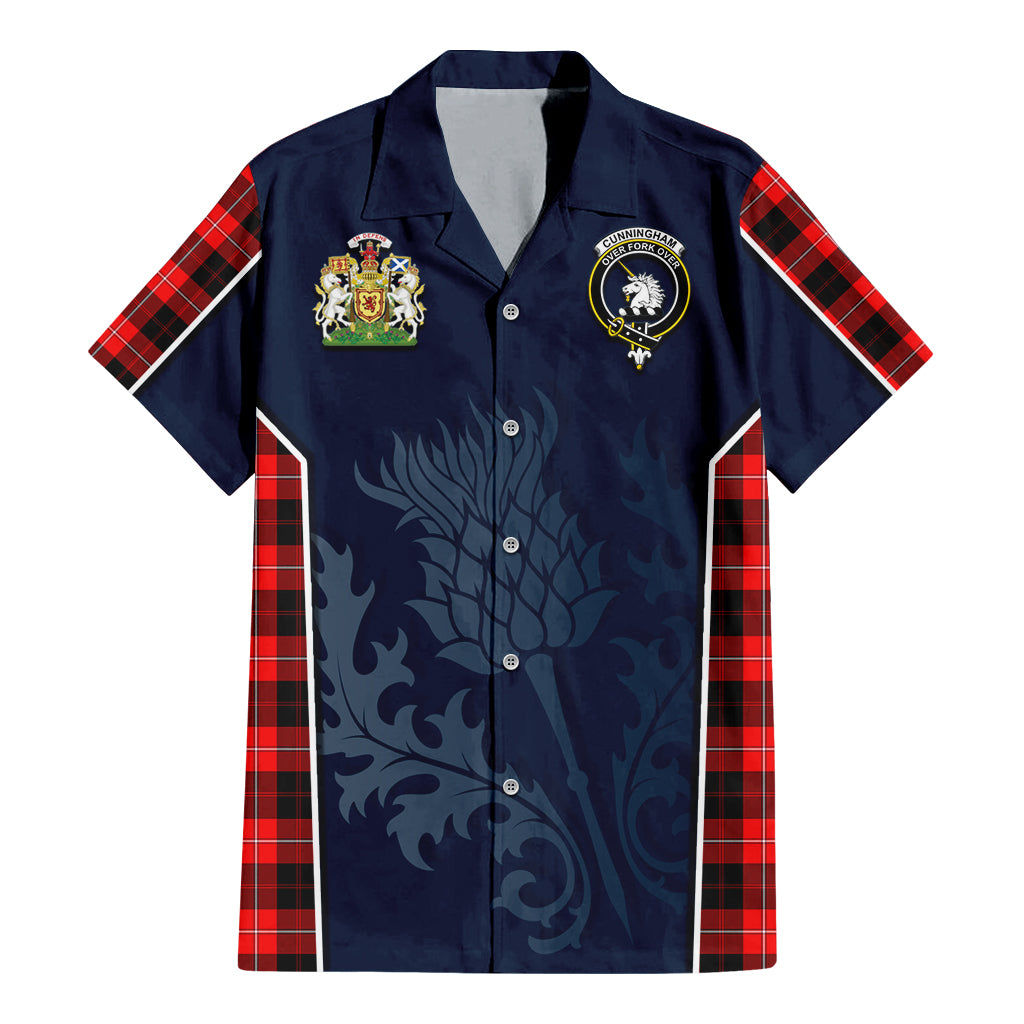 Tartan Vibes Clothing Cunningham Modern Tartan Short Sleeve Button Up Shirt with Family Crest and Scottish Thistle Vibes Sport Style